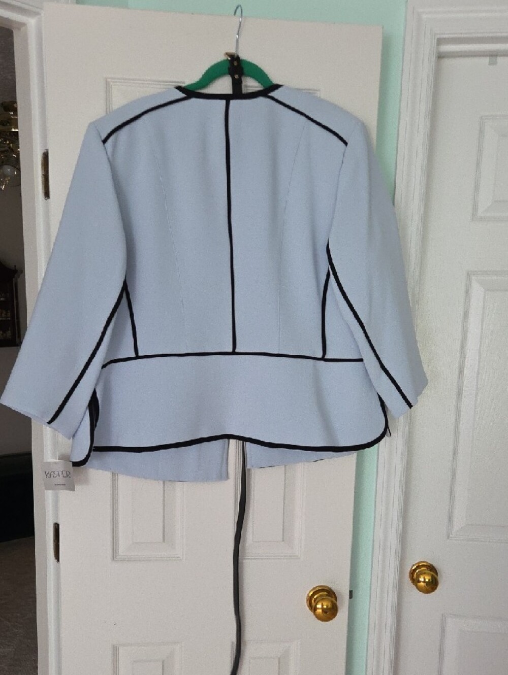 Kasper Light Blue Sleeveless Shift Dress with Black Trim - Picture 7 of 9